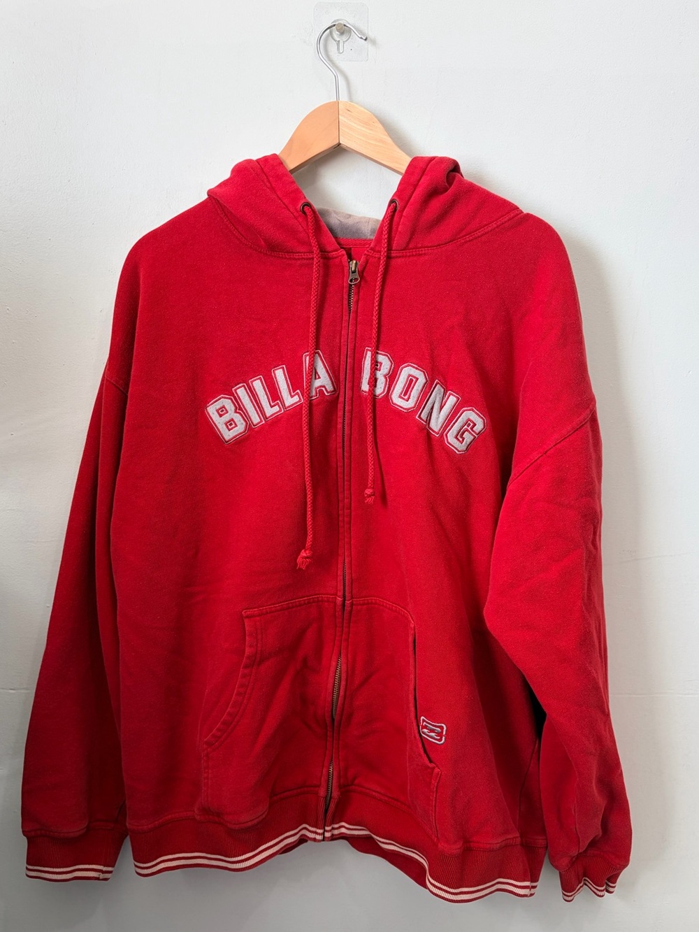Vintage Billabong Full Zip Hoodie Sweatshirt Red Spellout Logo Mens XL Y2K